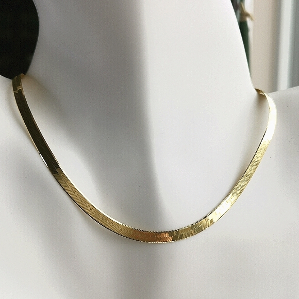 4.5mm thick 14k Gold Over Sterling Silver 16" Herringbone necklace snake…